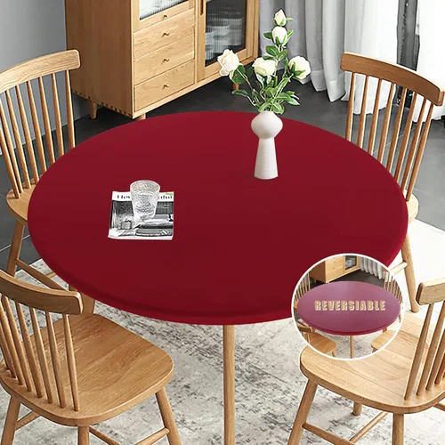 Miniatura 14 de Obstal Mantel Redondo Ajustable, Mantel Reversible Impermeable Resistente a las Manchas Elástico Extensible, Cubierta de Mesa Fácil de Limpiar