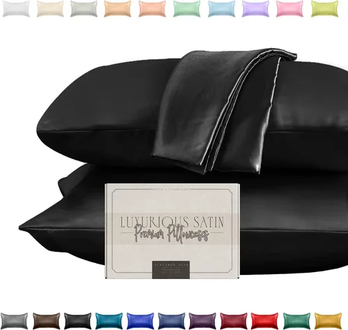 Miniatura 12 de Elegant Comfort Juego de 2 fundas de almohada de satén sedosas y lujosas para una piel y cabello más saludables, cierre con cremallera oculta