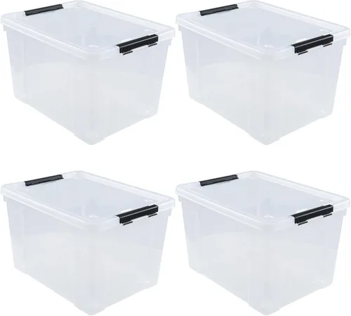 Miniatura 11 de Juego de 4 contenedores de almacenamiento de plástico con ruedas, 23 L con pestillo transparente con tapas apilables