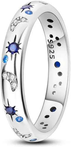 Anillo de plata de ley 925 con estrella y luna como regalo para mujer, anillo de corona de circonita cúbica colorido, apilable, vintage, tamaño 6-9
