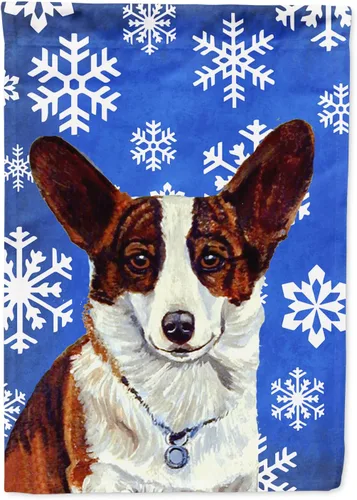 Miniatura 221 de Caroline's Treasures SC9374GF Bulldog English Snow flakes Holiday Garden Flag Buzón Bandera decorativa para patio exterior, patio, obras de arte