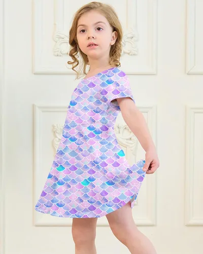 Miniatura 3 de Vestidos para niñas con estampado lindo, de manga corta, vestidos casuales de verano para niñas de 4 a 10 años
