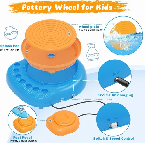 Miniatura 3 de TingingYuli Rueda de cerámica para niños con kit de arcilla, artes y manualidades para niños de 6 a 8 a 12 años, kit completo de cerámica