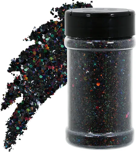 TORC Purpurina holográfica negra de 4 onzas, mezcla de purpurina gruesa a granel para decoración de festivales de arte cosmético de resina Plateado