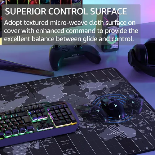 Miniatura 3 de KTRIO - Alfombrilla de mouse grande para juegos con bordes cosidos, con tela microtejida superior, base antideslizante, almohadilla de teclado