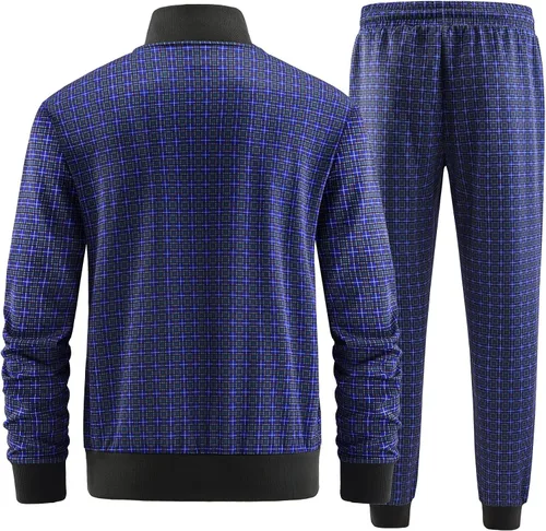 Miniatura 3 de W JIANWANG Conjunto deportivo a cuadros para hombre, conjunto de chándal deportivo para hombre, ropa deportiva