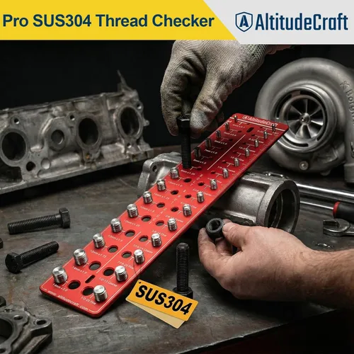 Miniatura 2 de Comprobador de roscas – Medidor de identificación de tuercas y pernos a prueba de óxido con pernos SUS304 de grado profesional y base de aluminio