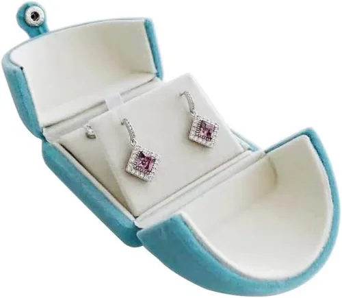 Lujoso estuche de embalaje de joyería de terciopelo aguamarina único para aretes, estuche colgante de grado premium, diseño especial doble función