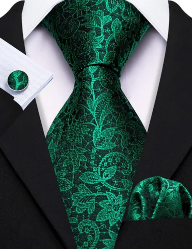 Miniatura 7 de Barry.Wang Conjunto de corbatas para hombre, seda con diseño de cachemira, corbata tejida formal con pañuelo de bolsillo y gemelos