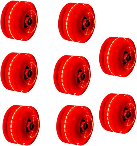Paquete de 8 ruedas de patinaje con luces de 2.283 x 1.260 in con rodamientos para patines cuádruples o accesorios para patinaje de doble fila o Rojo