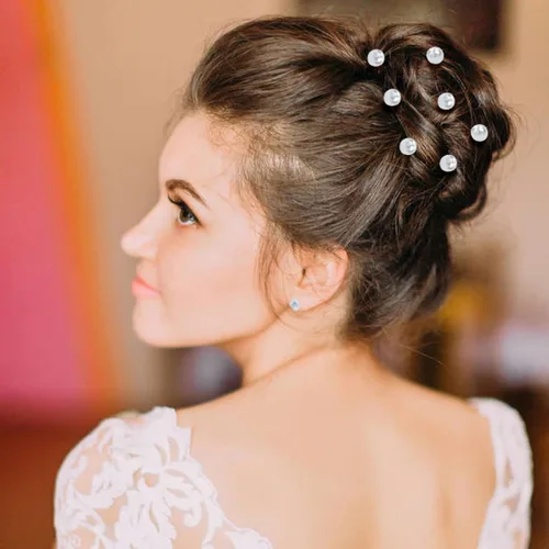 Miniatura 2 de inSowni Paquete de 128 horquillas de pelo en forma de U con diamantes de imitación de flor de perlas plateadas y diamantes de imitación para novias