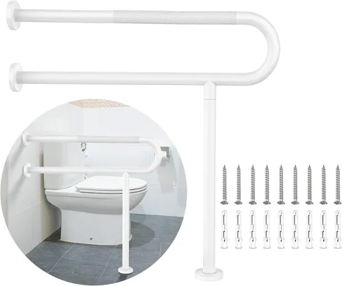 Miniatura 8 de Riel de Soporte para Inodoro de 23.4 x 28 Pulgadas, Munzong Barra de Agarre Cromada Antideslizante para Personas con Discapacidad para Baño, Cromo