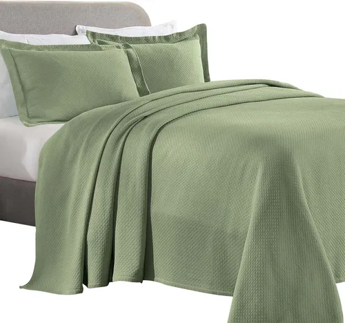 Miniatura 2 de Cubrecama doble Superior Diamond Solitaire de algodón de primera calidad Jacquard Matelassé con fundas de almohada a tono, color aguamarina, Verde