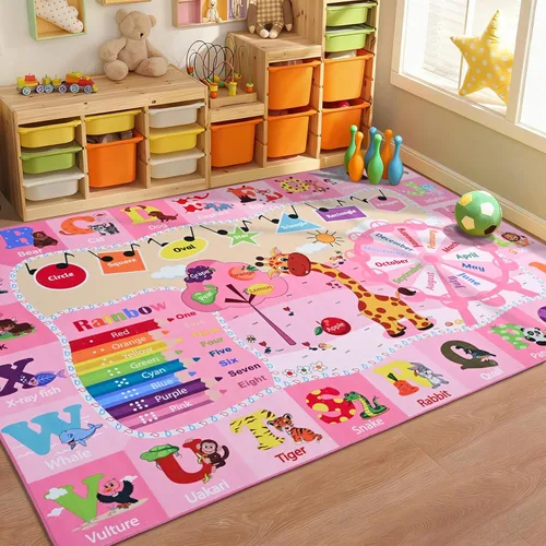 Miniatura 16 de Alfombras infantiles lavables para sala de juegos, alfombras de aprendizaje educativas y divertidas con formas de animales del alfabeto ABC