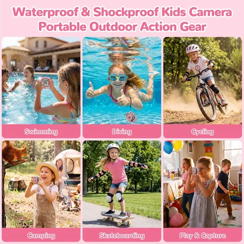 Miniatura 5 de PROGRACE Cámara impermeable para niños - Cumpleaños para niñas de 3 a 12 años, cámara de video HD 1080P submarina para niños, juguetes para piscina