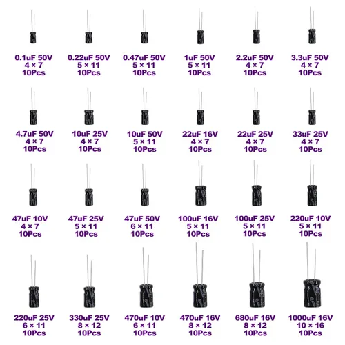 Miniatura 2 de Swpeet 240 unidades de 24 tipos de condensadores electrolíticos diferentes rango 0.1uF-1000uF Kit surtido, 10V/16V/25V/50V condensadores