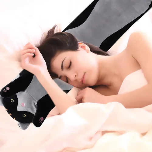 Miniatura 4 de shangman Bonita muñeca de gato de peluche, bonita almohada de peluche suave de caricaturas, almohada larga para dormir, regalo del día de San Negro