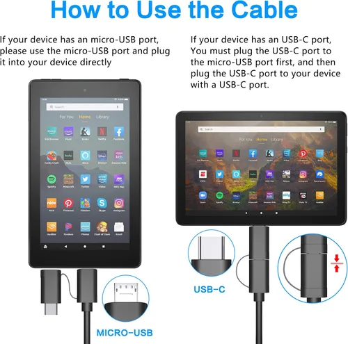 Miniatura 6 de Cargador rápido compatible para Fire, adaptador de CA con certificación UL, cargador rápido de 2A con cable micro USB de 6.6 pies para tablet Fire 7