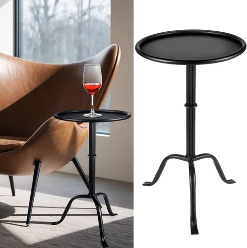 RattanView 1 mesa de Martini de metal, pequeña, redonda, color negro, 12.5 x 12.5 x 27.75 pulgadas, mesas auxiliares de hierro con pedestal para