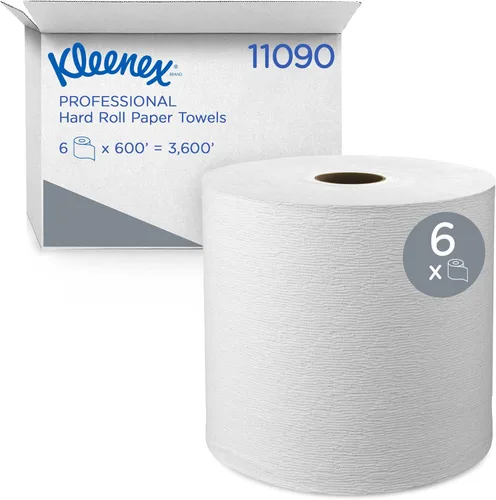 Kleenex Professional Toallas universales de papel duro, a granel (11090), núcleo duro de 1.5 pies, bolsillos de absorción premium, blanco (6 rollos