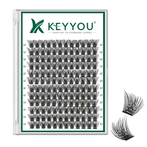Miniatura 81 de KEYYOU Racimos de pestañas, 96 piezas de extensiones de pestañas DIY, rizado D de 16 mm, negro, realista, no irritante, fácil de colocar en casa