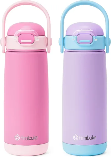 Miniatura 23 de Fimibuke Botella de agua aislada para niños con tapa con pajita y asa - 14 onzas, sin BPA, acero inoxidable 18/8, recipiente de metal, a prueba