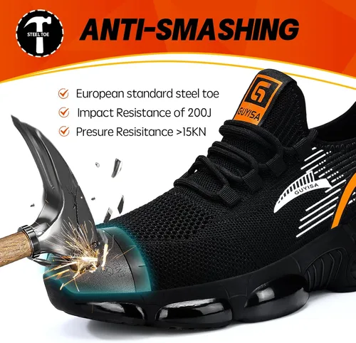 Miniatura 2 de BAIYIJIA Zapatos de punta de acero para hombre, zapatos de trabajo antideslizantes para construcción con amortiguación de aire, zapatos