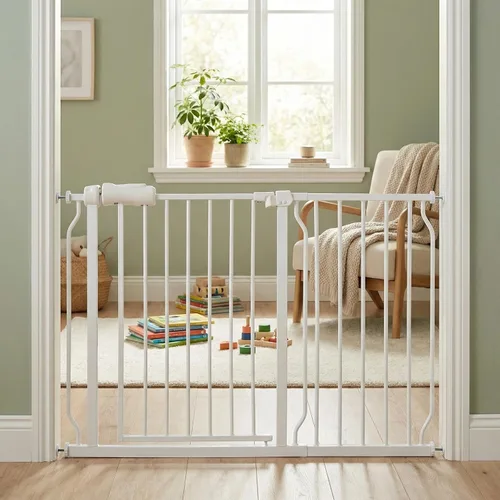 Miniatura 27 de Puerta de bebé para escaleras y puertas, puertas para perros de 29 a 34 pulgadas para la casa, puerta para mascotas de interior montada a presión