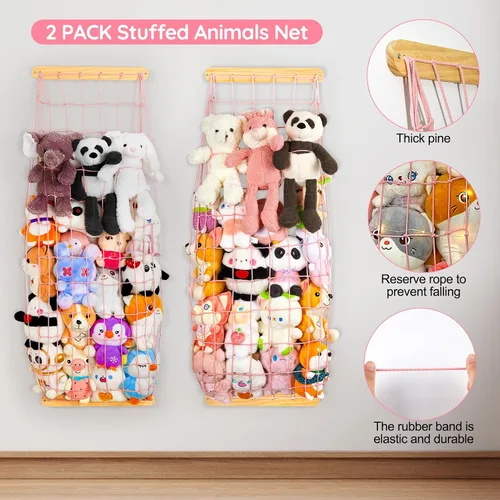Miniatura 4 de Unicorn Castle Almacenamiento de animales de peluche, organizador de almacenamiento de juguetes de felpa de madera, hamaca para guardar espacio