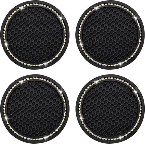 Miniatura 9 de Dickno 2 piezas de portavasos brillantes para automóvil, portavasos de inserción para taza de automóvil de 7 cm con diamantes de imitación, tapete