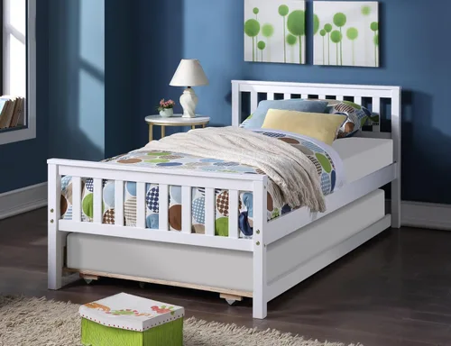 Base de cama individual con nido, cama de plataforma individual con nido extraíble, marco de cama de plataforma doble de madera con cabecera y Blanco