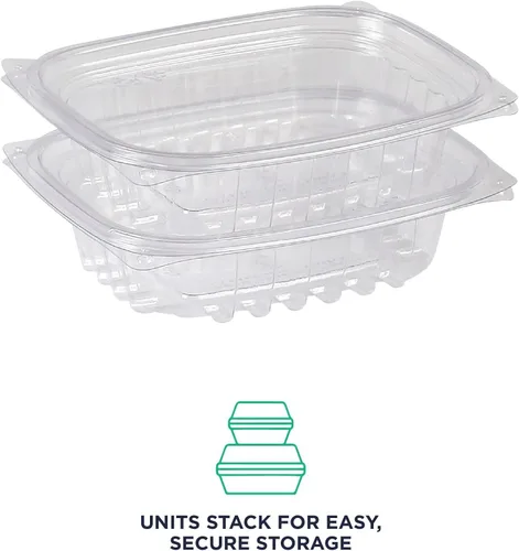 Miniatura 6 de ECO PRODUCTS Contenedores de delicatessen compostables de 8oz transparentes rectangulares con tapas, paquete de 100, para preparación de comidas