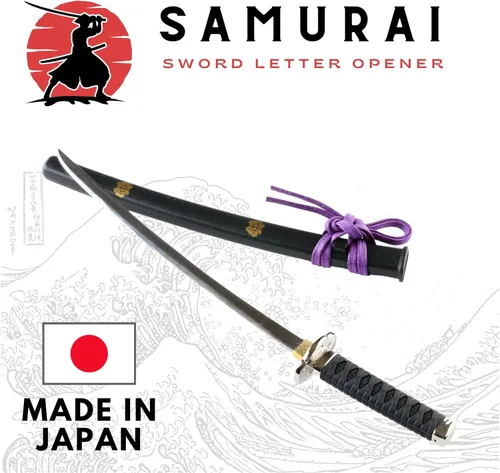 Miniatura 2 de Samurai - Abrecartas con espada, mini katana con soporte de exhibición de 8.3 pulgadas, fabricado en Japón (negro)