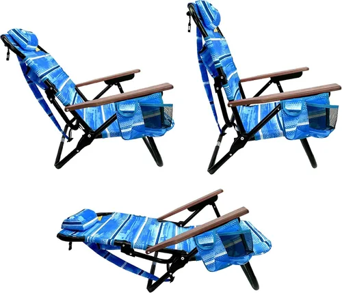 Miniatura 8 de EasyGo Product Mochila para silla de playa, 5 posiciones y bolsa para portavasos en el lateral, bolsa de almacenamiento de almohada acolchada