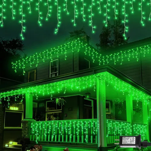 Miniatura 14 de QITONG - Tira de luces de carámbanos rojas y blancas para exteriores, 33 pies con 400 LED, 8 modos, alambre transparente, luces de Navidad