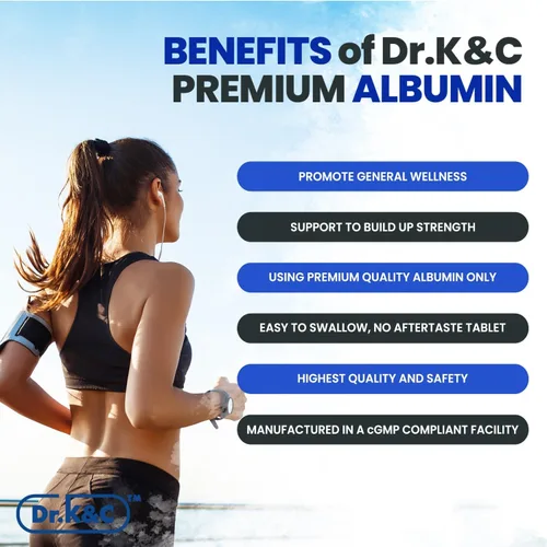 Miniatura 3 de Dr.K&C Suplemento de proteína de albúmina premium de 1000 mg, 2 botellas (120 tabletas cada una), apoyo diario de energía y bienestar