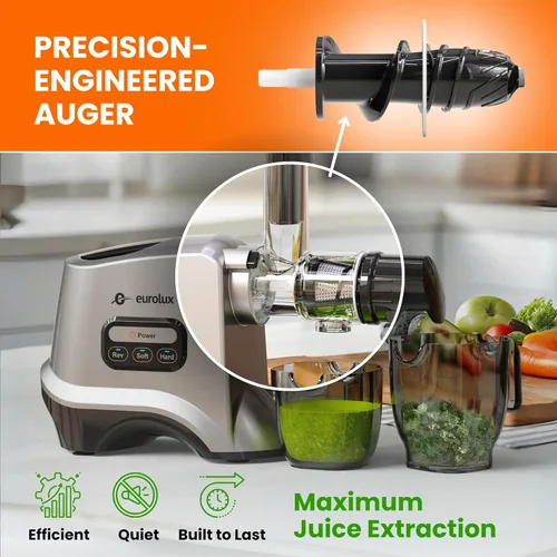 Miniatura 8 de Eurolux Exprimidor de masticación lenta, máquina de prensa en frío para extracción de jugo de alto rendimiento, exprimidor silencioso y potente