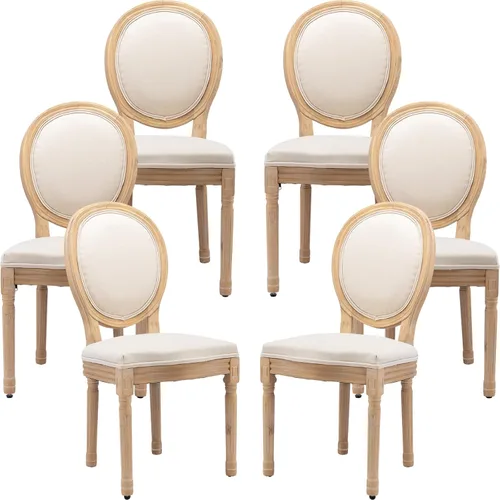 Miniatura 59 de Juego de 2 sillas de comedor de campo francés, sillas de comedor de madera de granja beige, silla de comedor con respaldo tejido con cojín tapizado
