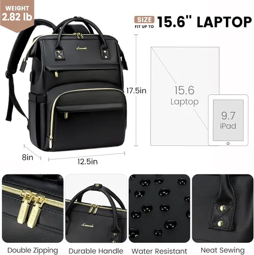 Miniatura 5 de LOVEVOOK - Mochila para laptop para mujer, mochila de moda para mujer.., Negro, 17 pulg., Mochilas de viaje