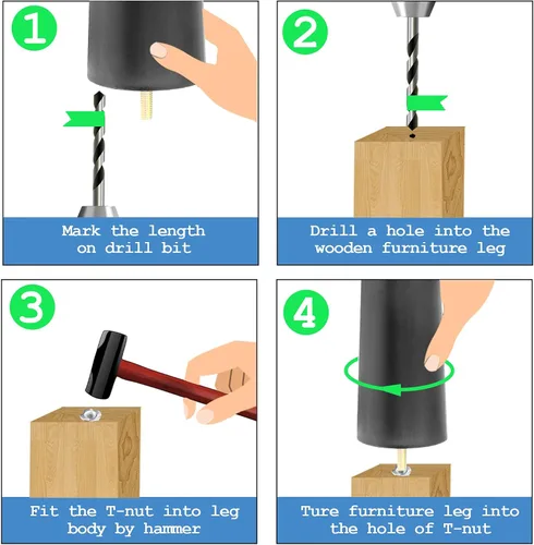 Miniatura 5 de 4 patas de sofá de 2.5 pulgadas, patas cónicas para muebles, patas de sofá de plástico con pernos de suspensión M8 para sofá, tocador, armario