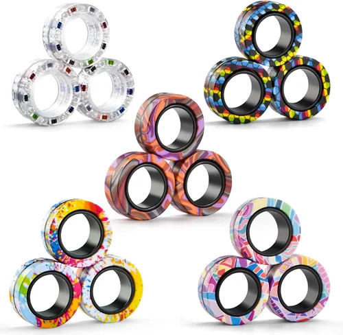 Miniatura 8 de 9 unidades de juguetes magnéticos con anillos fidget para adultos, paquete de juguetes fidget para el TDAH, juguetes antiestrés, anillos fidget