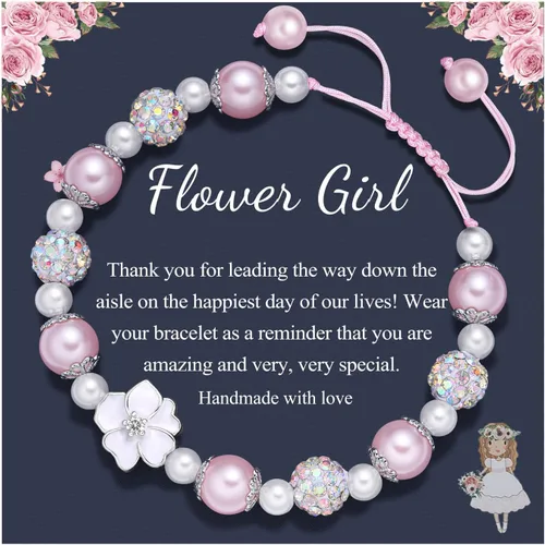 PINKDODO Pulsera de niña de flores Rhinestone perla flor encanto pulsera boda joyería regalos para niña de las flores