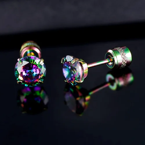 Miniatura 5 de VOLUKA Aretes tipo dormilona de acero inoxidable con circonita cúbica para mujeres y hombres, hipoalergénico de acero quirúrgico 316L, titanio
