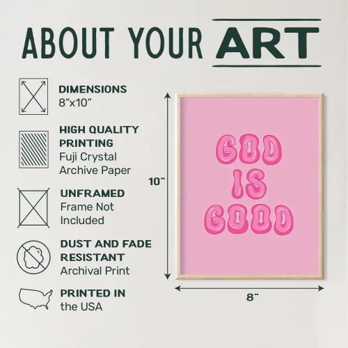 Miniatura 3 de Decoración de pared cristiana preppy rosa - Decoración de pared estética de Dios es bueno para mujeres, mujer, niñas adolescentes - Regalos