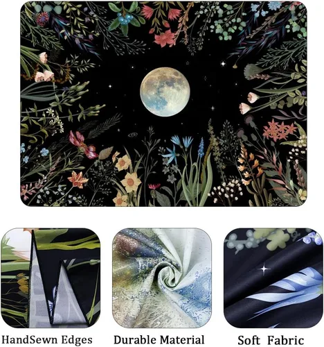 Miniatura 6 de Amhokhui Tapiz de jardín iluminado por la luna, tapiz bohemio de luna, tapiz floral de flores, tapices de plantas coloridas, tapices negros