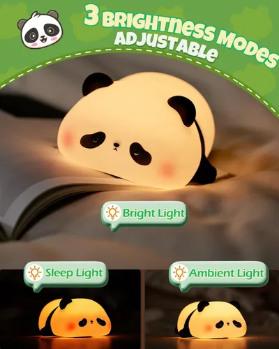 Miniatura 3 de Linda luz nocturna de panda, lámpara de animales, silicona de grado alimenticio, recargable, atenuable en 3 niveles, luz nocturna esponjosa