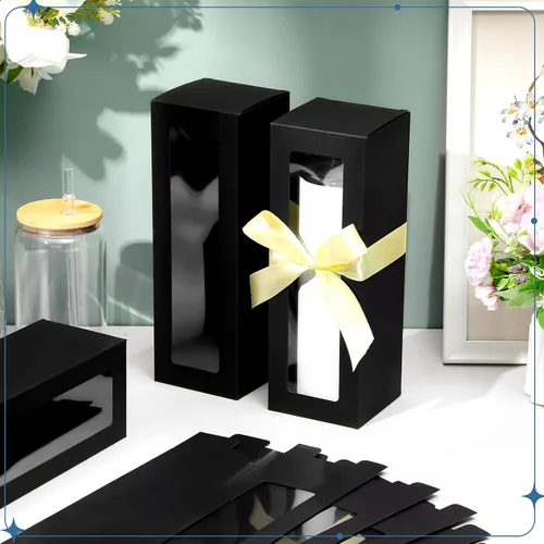Miniatura 7 de Honoson Caja de regalo de 24 vasos con cinta para sublimación, cajas de exposición de vidrio transparente para vasos de 12 onzas, 16 onzas, 20 Negro