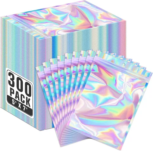 Miniatura 25 de ANZNKU 300 bolsas holográficas de Mylar resellables, bolsas resellables de 4x6 pulgadas para pequeñas empresas, bolsa de kit para resaca a prueba
