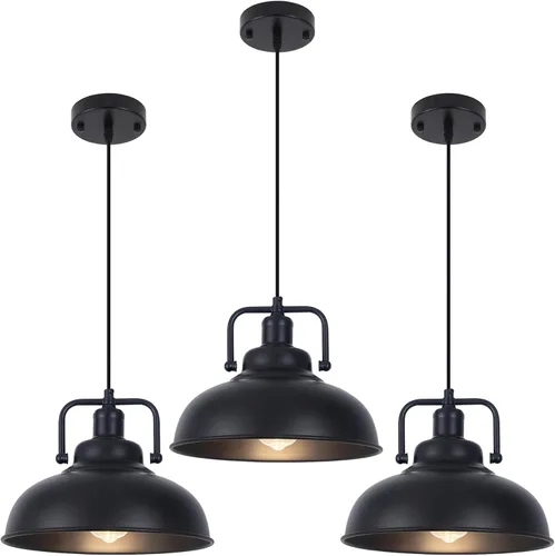 Miniatura 11 de Paquete de 2 luces colgantes negras de 11.5 pulgadas, altura ajustable, luces colgantes vintage para isla de cocina, comedor, granero, bar, sala