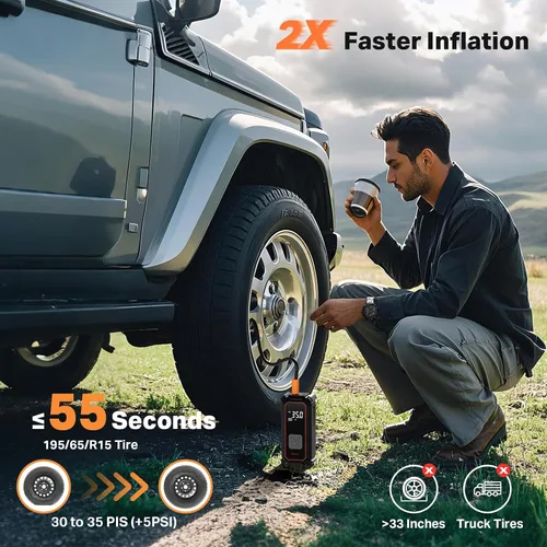 Miniatura 2 de OlarHike Inflador de neumáticos, compresor de aire portátil, alimentado por batería, 7500 mAh, modo dual, bomba de aire automática para neumáticos